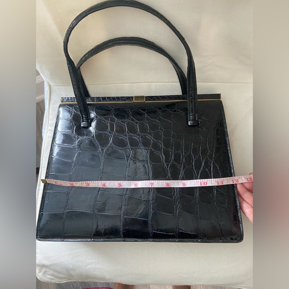 Vintage Deauville Black Crocodile Skin Leather Handbag With Two Handles - Picture 8 of 16